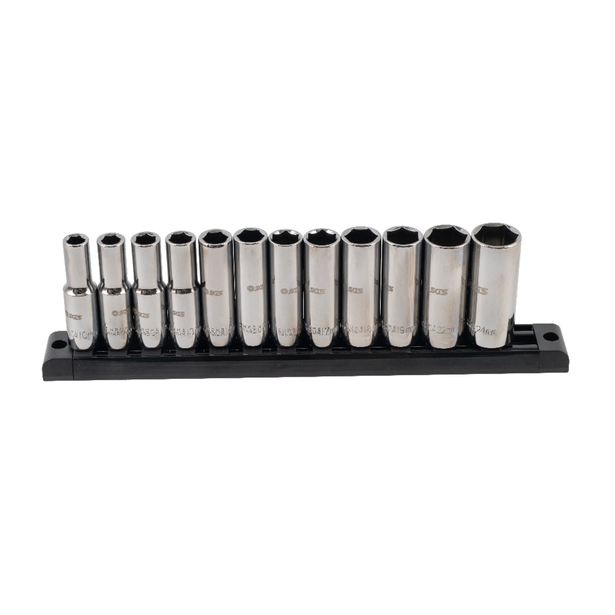 SGS 12pc 1/2in Drive Metric Deep Socket Set | 10mm-24mm | Magnetic Rail